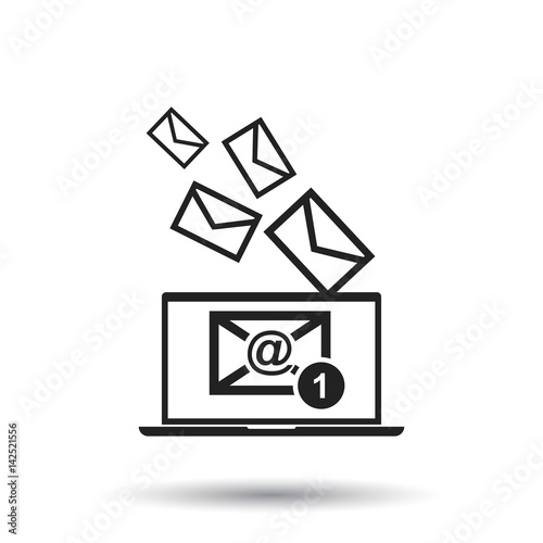 Email message on laptop. Vector illustration in flat style on isolated background.