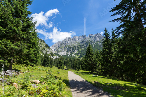 Austrian Alps. Path through summer mountain landscape, Kaiser mountains, Austria, Tyrol photo