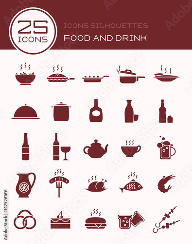 Icons silhouettes food and drink
