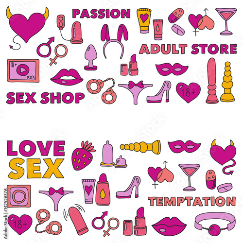 Pattern with toys for adults Sex shop, adult shop, adult store