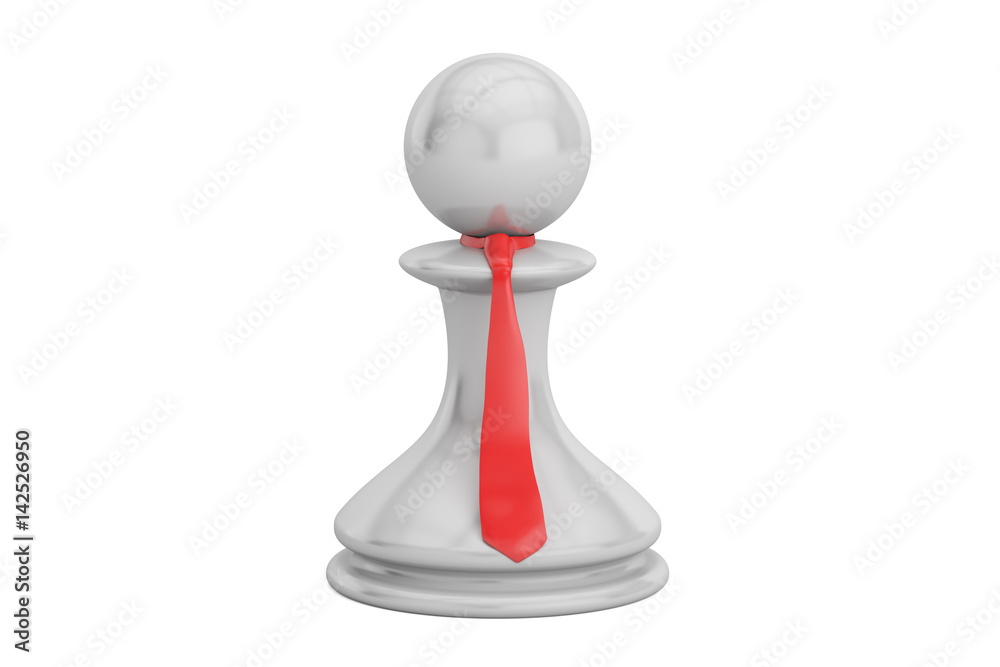 Pawn with tie. Office employee concept, 3D rendering Pawn with tie. Office employee concept, 3D rendering