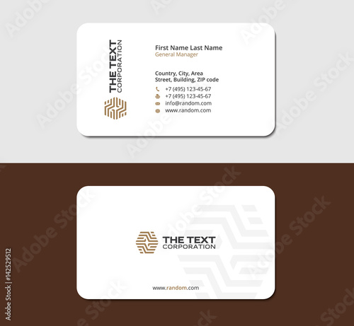 white business card with brown abstract logotype