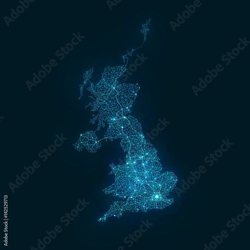 Fototapete Abstrakte Telekommunikations-Netz-Karte - Vereinigtes Königreich