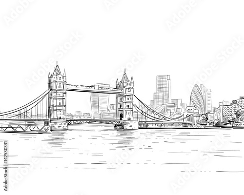 London cityscape hand drawn. Big Ben. England. vector illustration.
