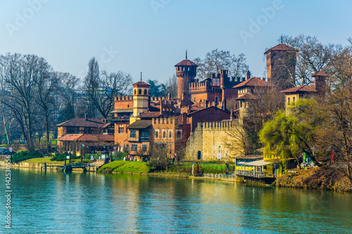 view of borgo medievale castle looking buidling in the italian city torino