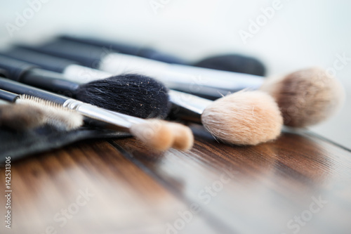 Collection of visagiste brushes for make up photo