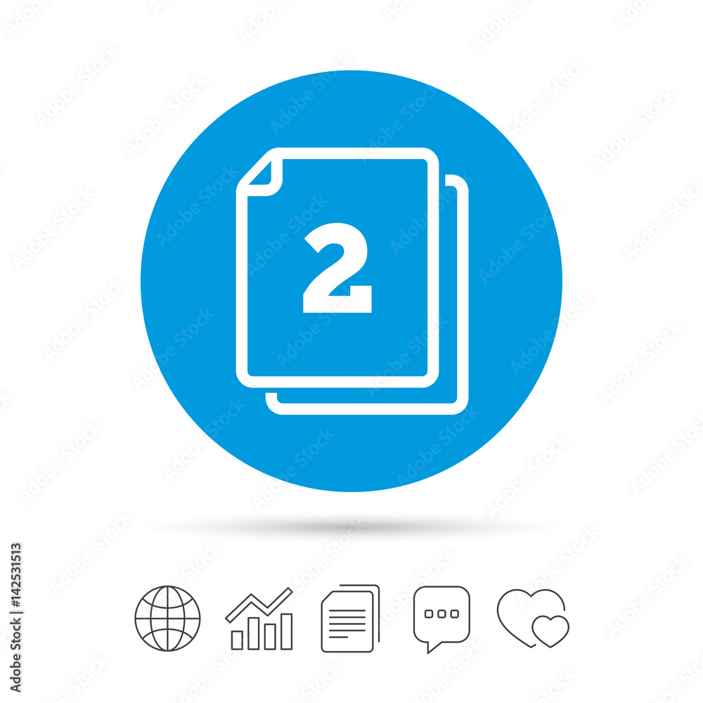 In pack 2 sheets sign icon. 2 papers symbol. In pack 2 sheets sign icon. 2 papers symbol.