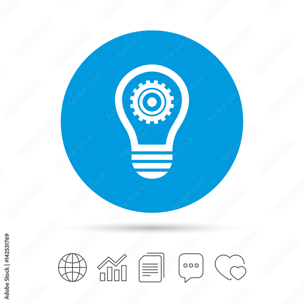Light lamp sign icon. Bulb with gear symbol. Light lamp sign icon. Bulb with gear symbol.