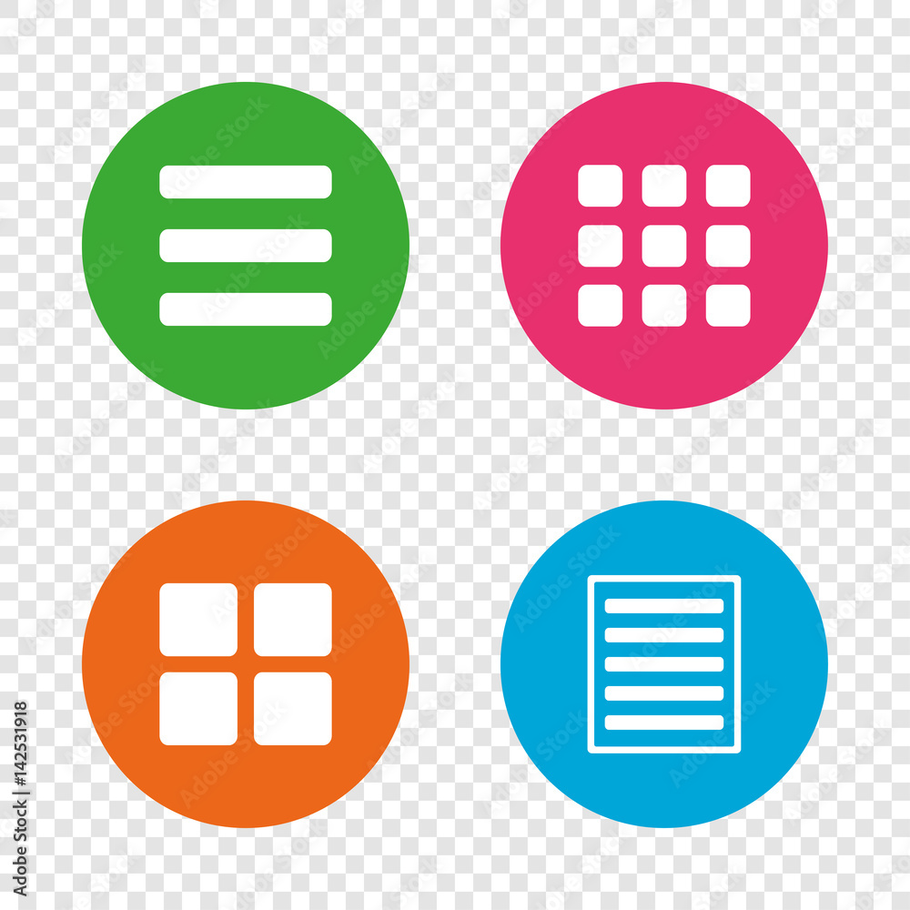 List menu icons. Content view options. List menu icons. Content view options.