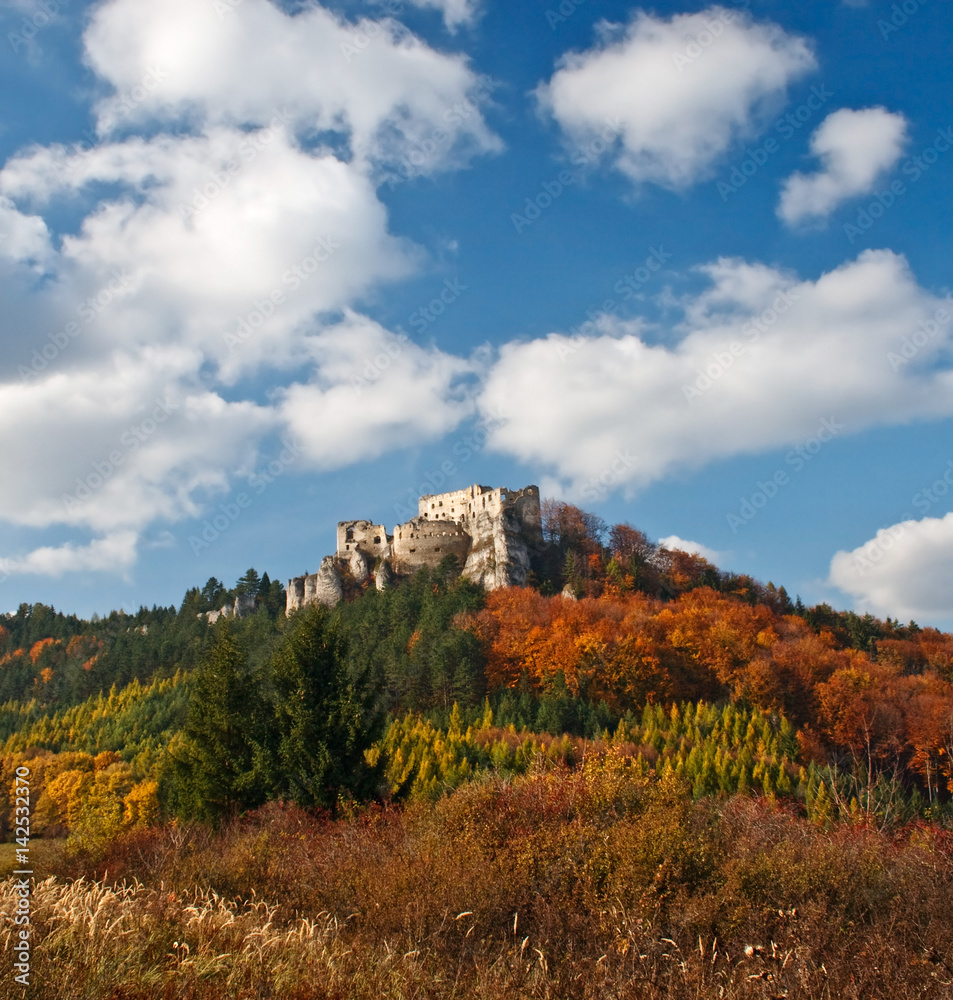 The ruins of a medieval castle Lietava near by Zilina town in autumn season, Slovakia, Europe