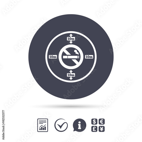 No smoking 10m distance sign icon. Stop smoking.
