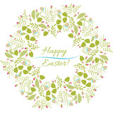 Happy Easter greeting card. Vector drawing, pink and red rose flower buds and leaves