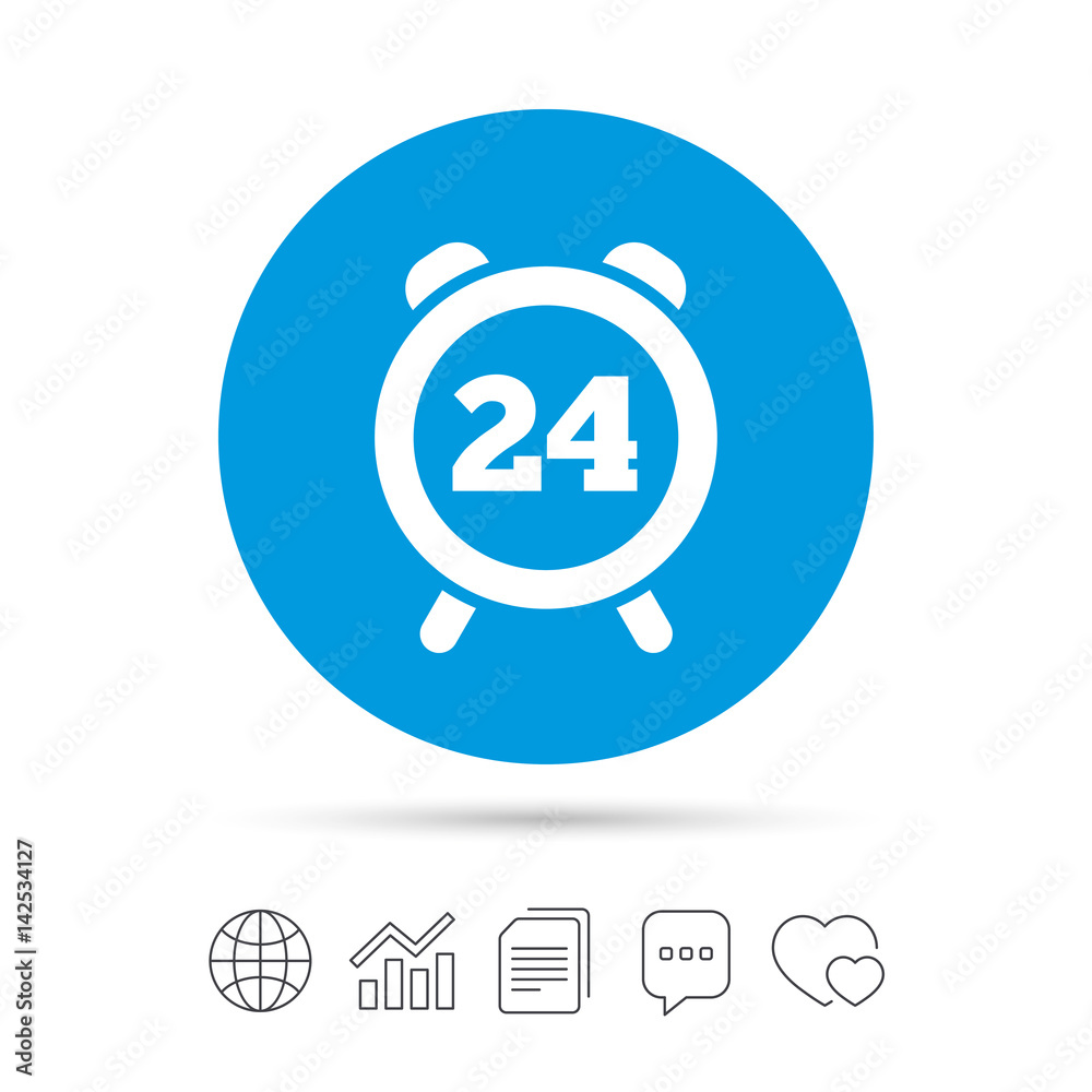 24 hours time sign icon. Clock alarm symbol. 24 hours time sign icon. Clock alarm symbol.
