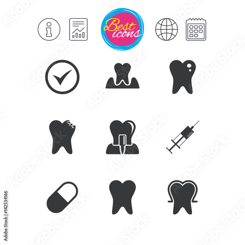 Tooth, dental care icons. Stomatology signs.