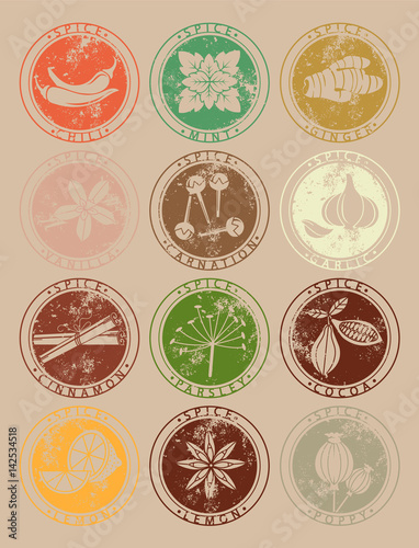Collection of spices.Set labels
