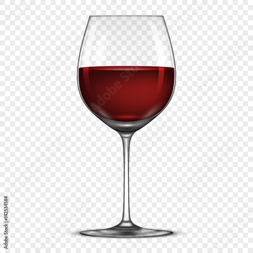 Vector realistic wineglass with red wine icon isolated on transparent background. Design template in EPS10.