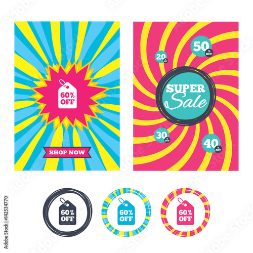 60 percent sale price tag sign icon.