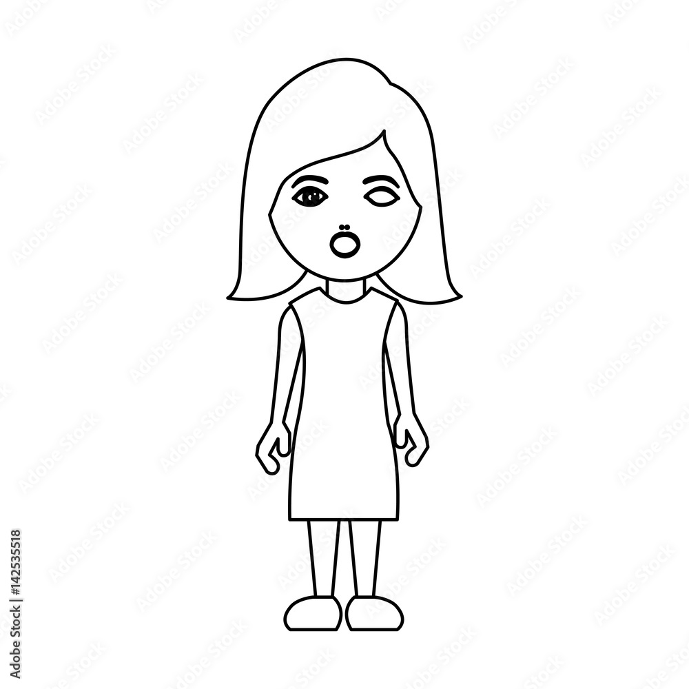 silhouette caricature surprised woman with costume vector illustration silhouette caricature surprised woman with costume vector illustration