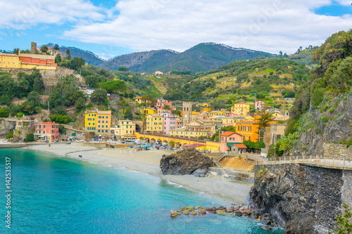 aerial view of monterosso al mare village which is part of the famous cinque terre region in Italy. photo