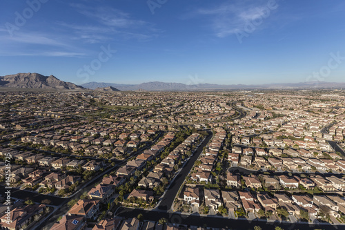 Aerial view of the suburban Summerlin neighborhood in Las Vegas, Nevada.