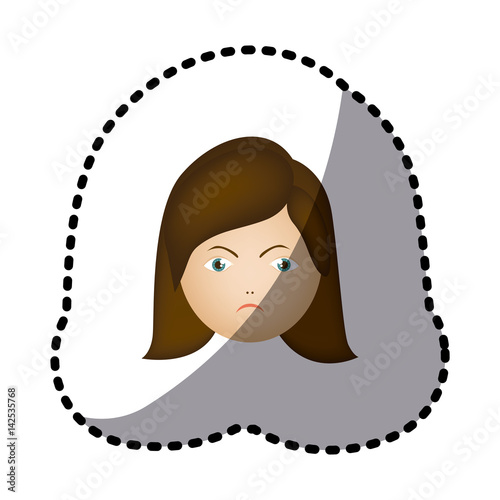 sticker colorful cartoon human female furious face vector illustration