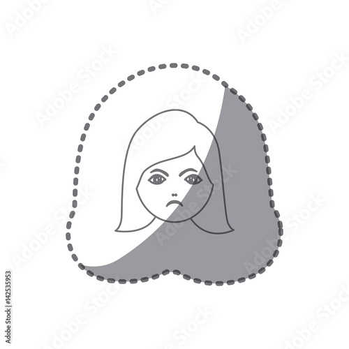 sticker silhouette cartoon human female furious face vector illustration