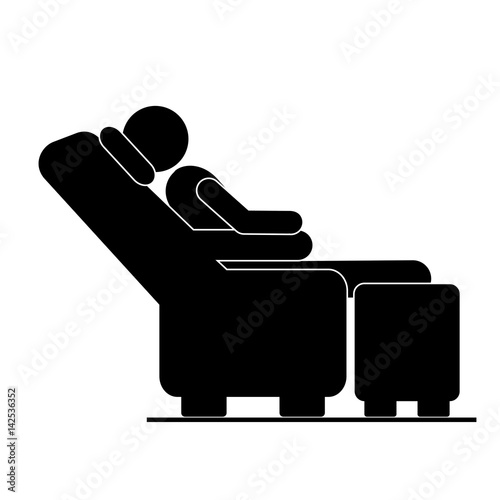 black silhouette pictogram male sitting in reclining chair vector illustration