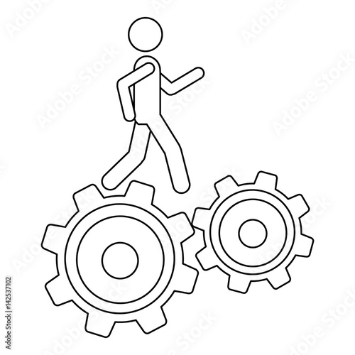 monochrome contour with man over two pinions vector illustration