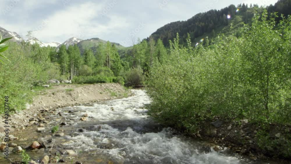 Panning view of river in mountain landscape Panning view of river in mountain landscape