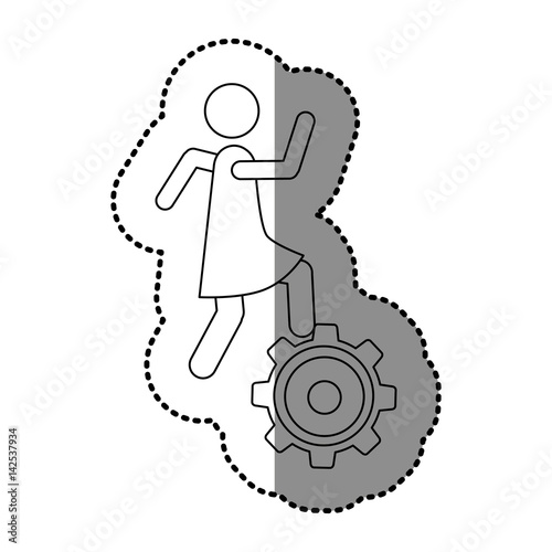 monochrome contour sticker with woman over pinion vector illustration