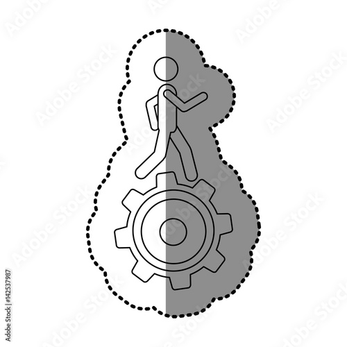 monochrome contour sticker with man over pinion vector illustration