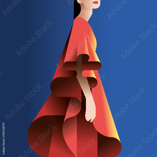 Illustration of woman wearing red frilled dress photo