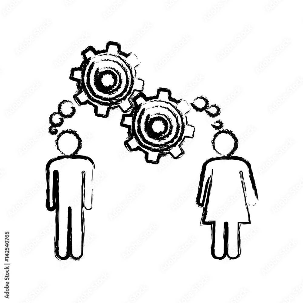 sketch of man and woman with thought in a pinions vector illustration sketch of man and woman with thought in a pinions vector illustration