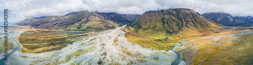 Aerial view of Tasman River at Aoraki Mount Cook National Park