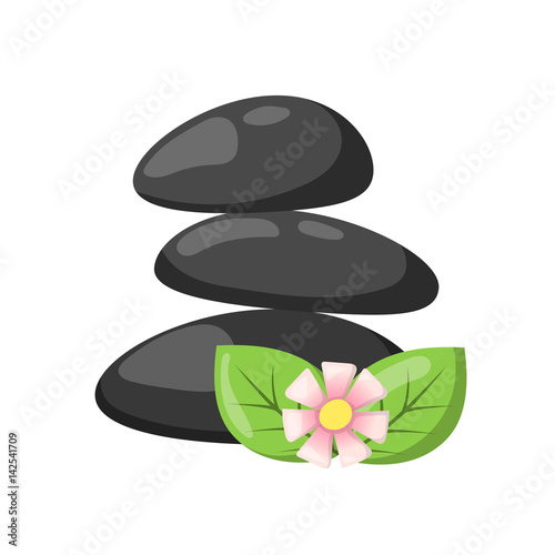 Pyramid from sea pebble relax heap stones isolated and healthy wellness black massage meditation natural tool spa balance therapy zen vector illustration.