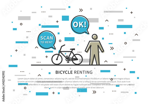 Bicycle renting vector illustration. Scan to rent bicycle creative concept. Bike for renting (sharing) graphic design.