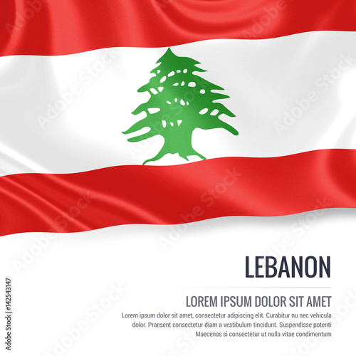 Silky flag of Lebanon waving on an isolated white background with the white text area for your advert message. 3D rendering.
