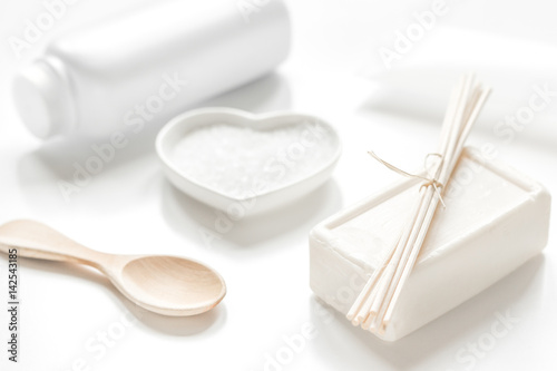 monochrome cosmetic set in SPA concept on white background