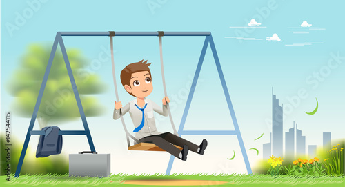 Businessman relax concept. Resting after work. Back to home. Happy with the nature