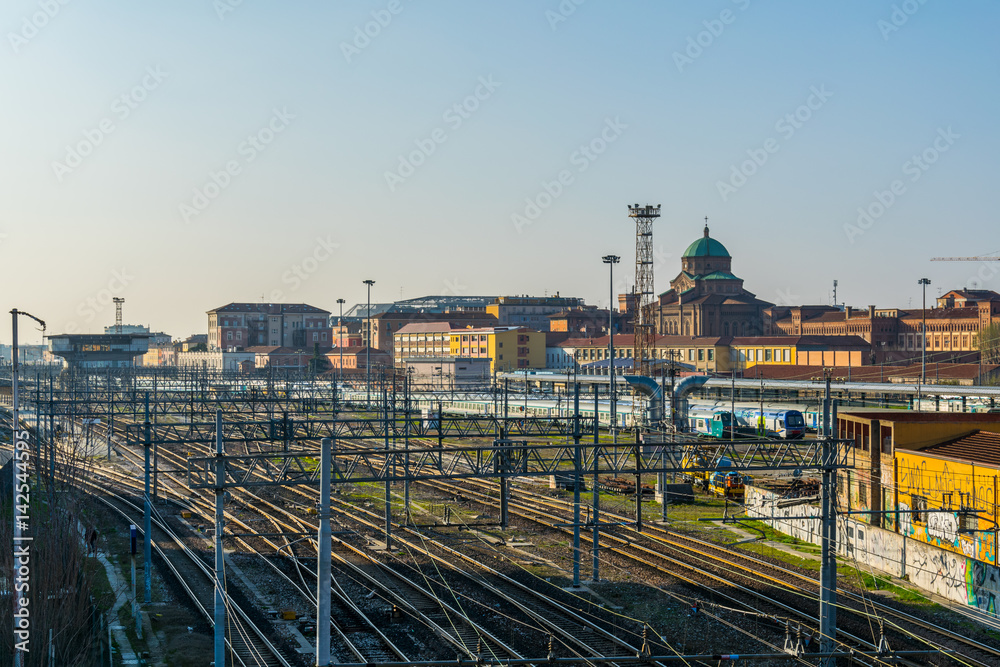 aerial view of bologna centrale train station in italy. Stock Photo