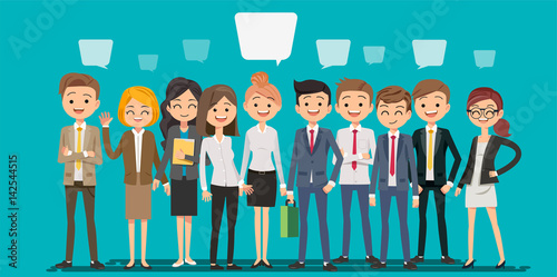 People creating business in cartoon style. Teamwork to finding a new idea working form. Looking deep into the meaning of the system.