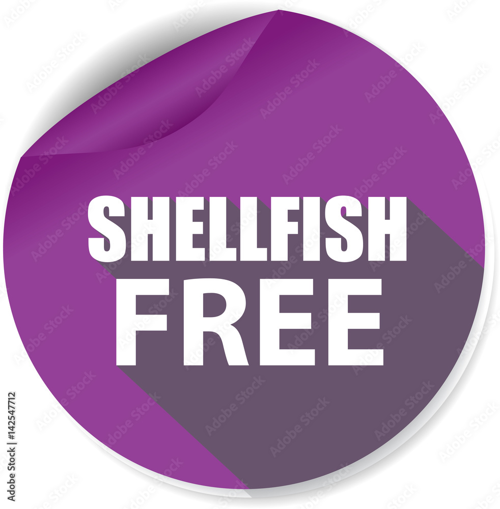 Shellfish free Sticker, Label or Badge Isolated on White Background. Shellfish free Sticker, Label or Badge Isolated on White Background.