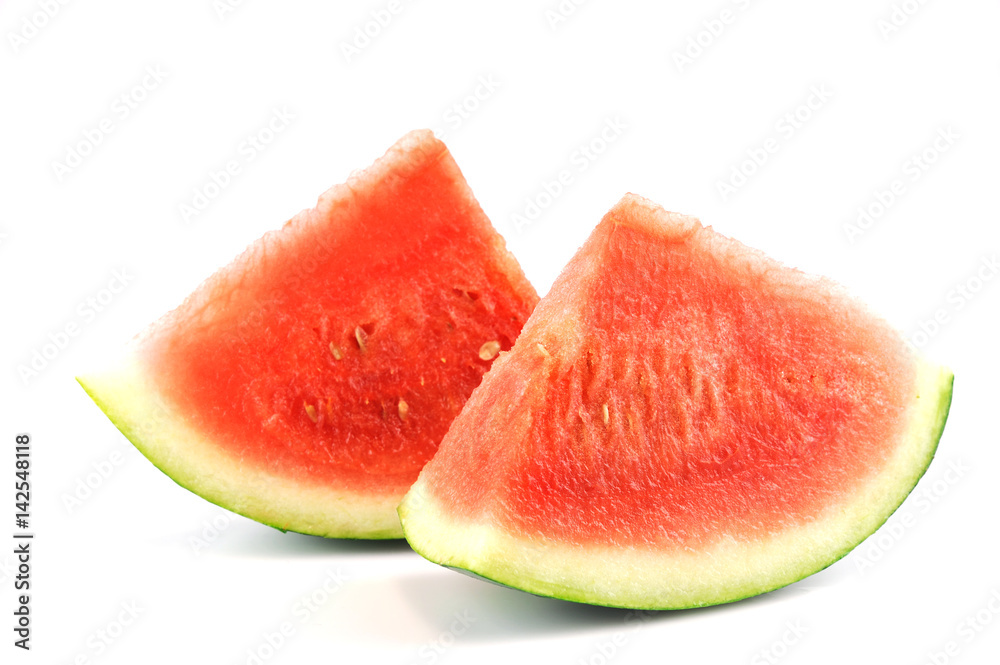 sliced fresh seedless watermelon isolated on white background