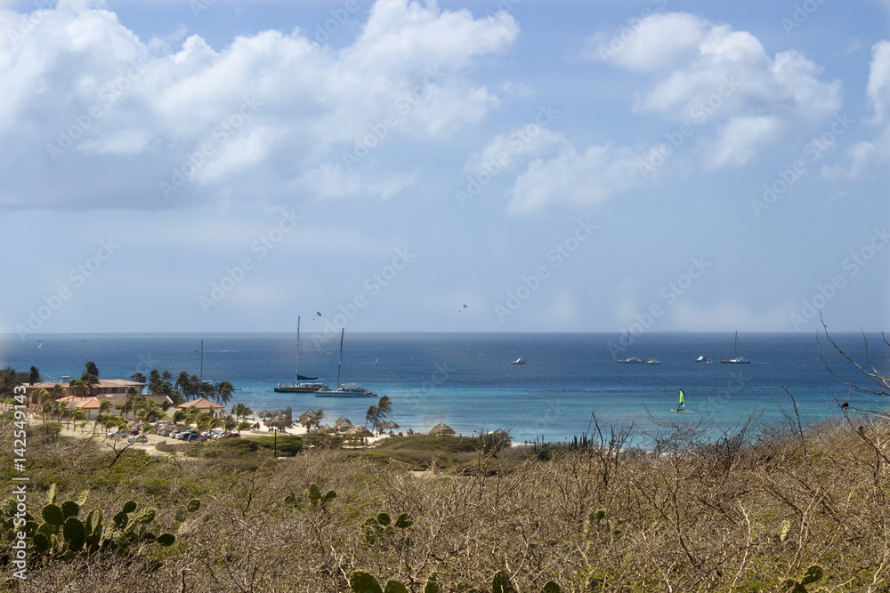 Pirate ships moored off of Malmok Beach on Aruba's NorthWest coast.