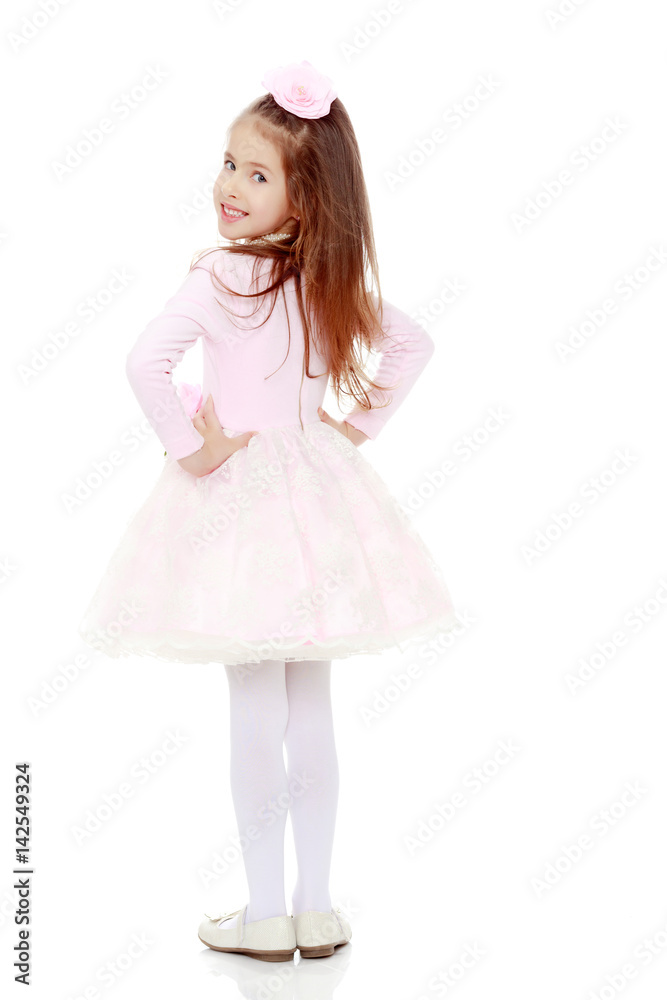 Elegant little girl in a pink dress.