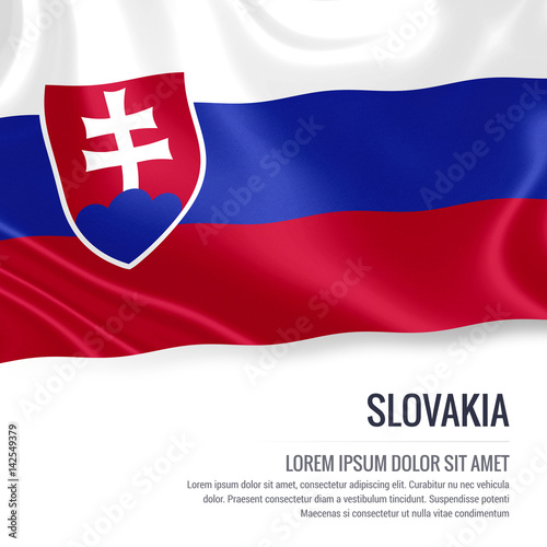Free Download Silky flag of Slovakia waving on an isolated white background with the white text area for your advert message. 3D rendering. - GFXLoad
