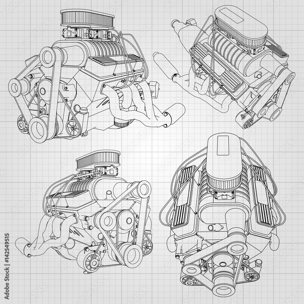 A Set Of Several Types Of Powerful Car Engine The Engine Is Drawn With a-set-of-several-types-of-powerful-car-engine-the-engine-is-drawn-with