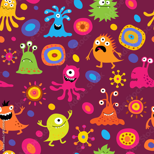 Cute seamless background with patterns and monsters © bulycheva_art
