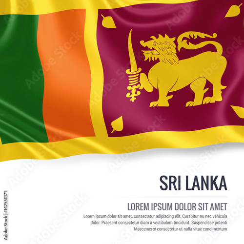 Silky flag of Sri Lanka waving on an isolated white background with the white text area for your advert message. 3D rendering.