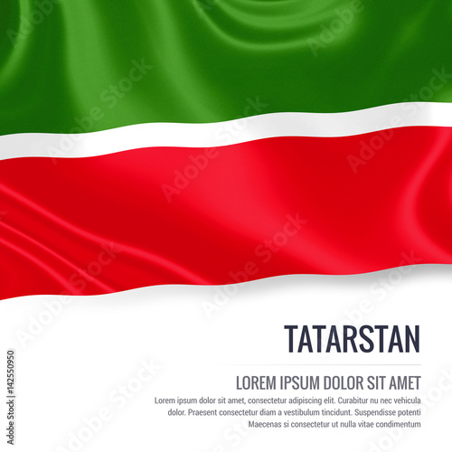 Silky flag of Tatarstan waving on an isolated white background with the white text area for your advert message. 3D rendering.